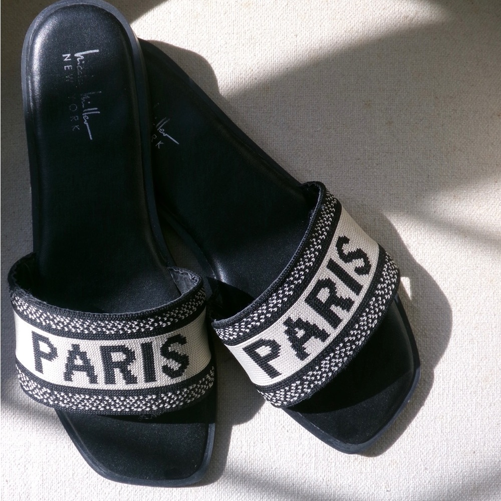 Black and White Paris Slide flat Sandals